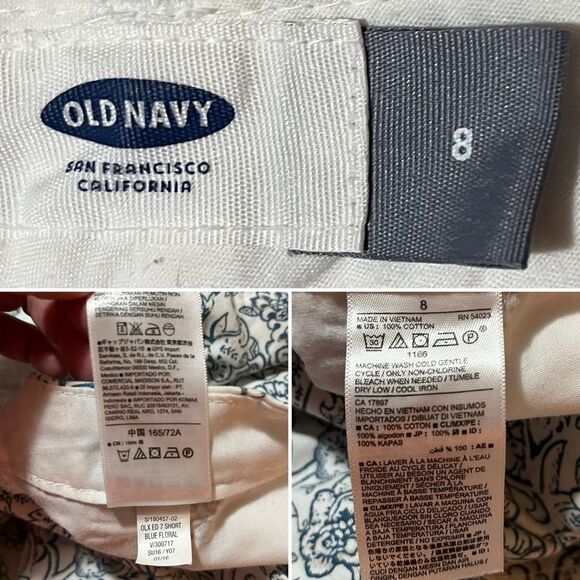 Old Navy Floral White and Blue Flat Front Cotton Shorts 6” Inseam 8 - Picture 9 of 10